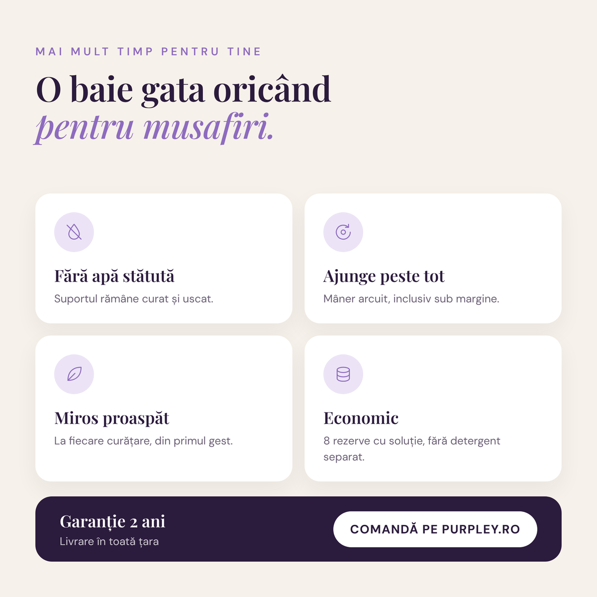 Perie WC pentru toaleta, Purpley, de unica folosinta, design premium, 8 capete de schimb, Alba
