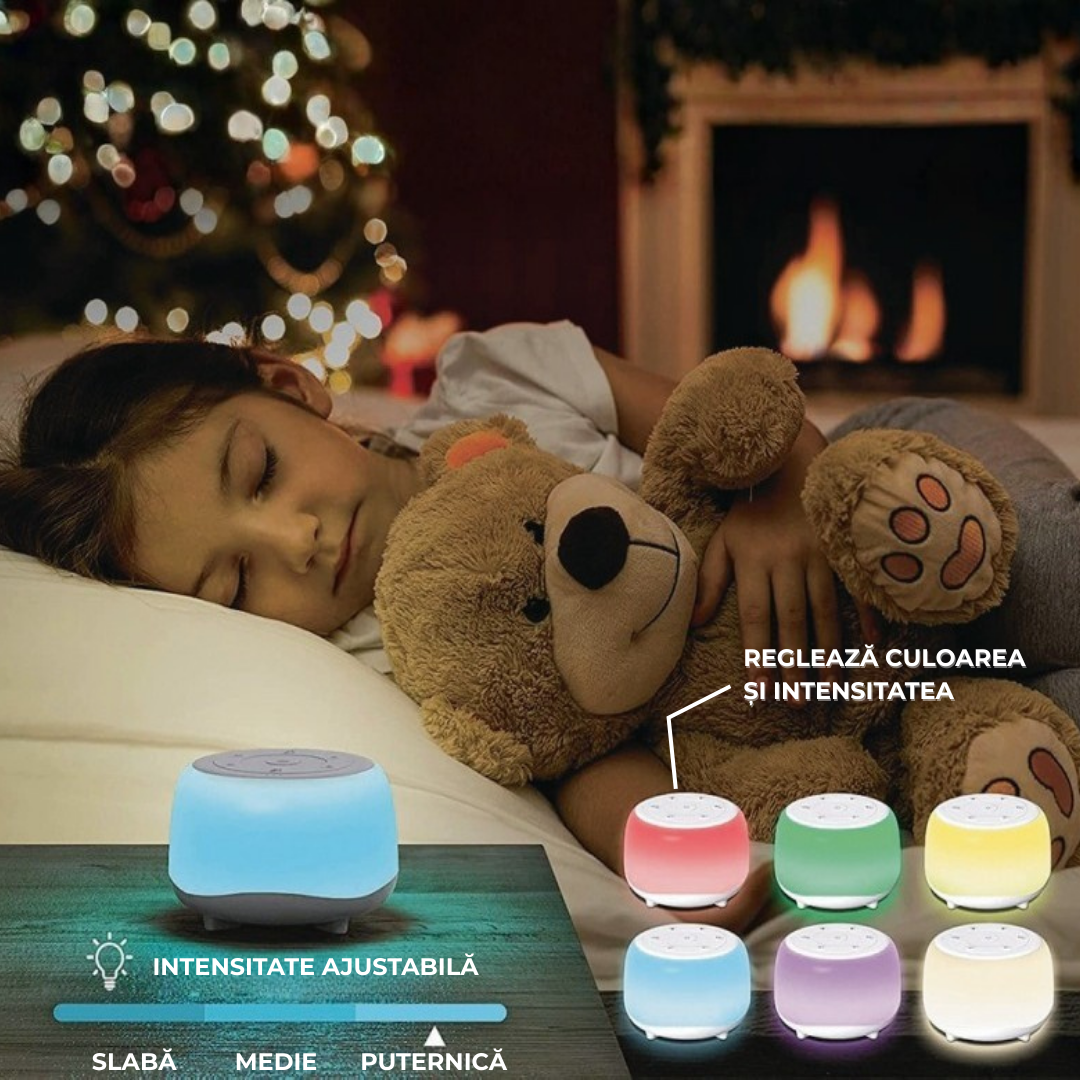 Dispozitiv Sunete Albe „White Noise” – 34 de sunete, lumină de veghe & timer, portabil