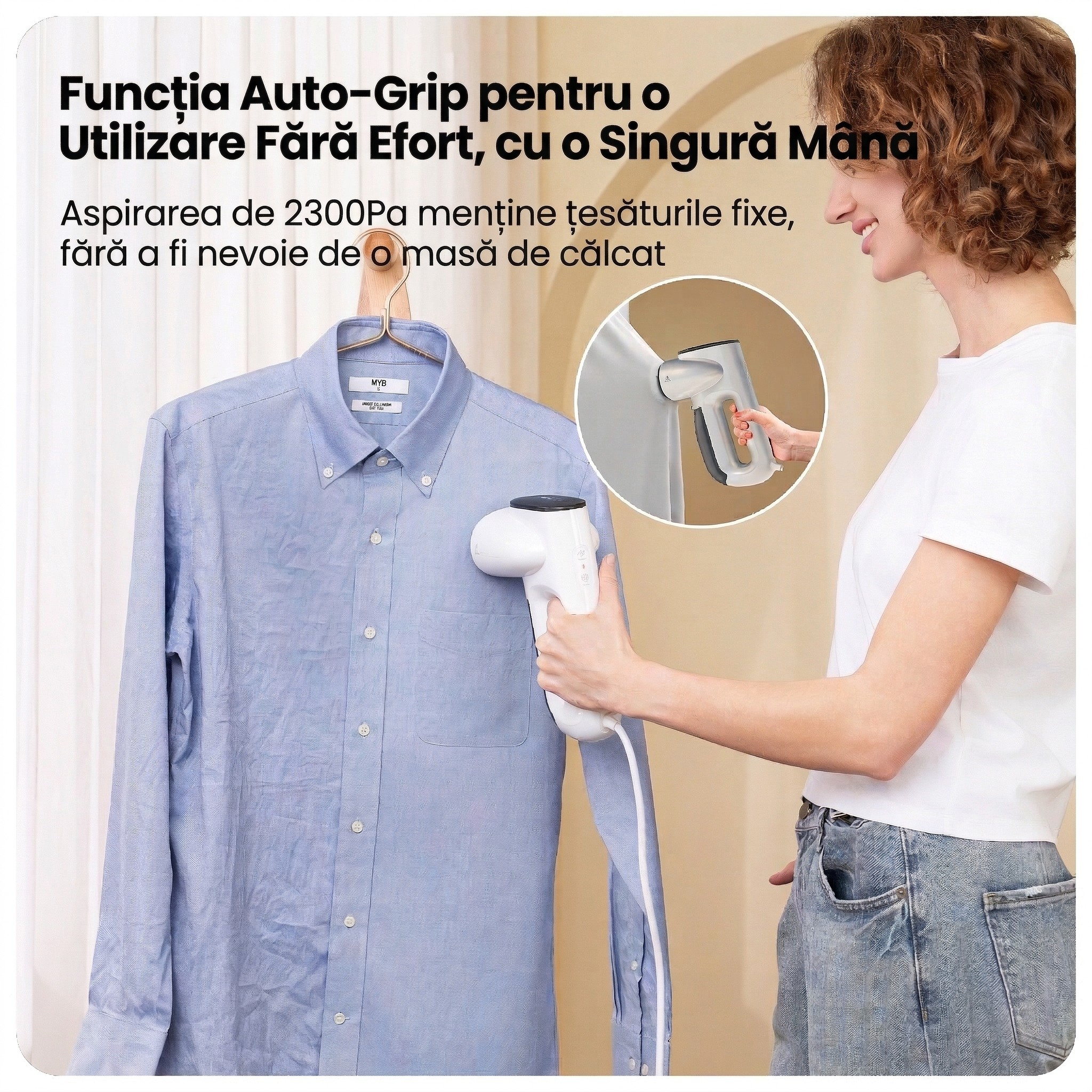 Aparat de Calcat Vertical cu Aburi, Functie Vacuum, 1000W, Incalzire Rapida, Rezervor 95 ml, Silentios, Cablu 2 m, Design Compact si Usor, Calcare Rapida, Portabil, Alb