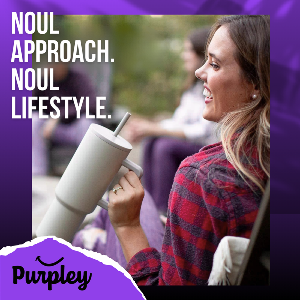 Cană termos Purpley de 1,2 litri folosită în timpul zilei
