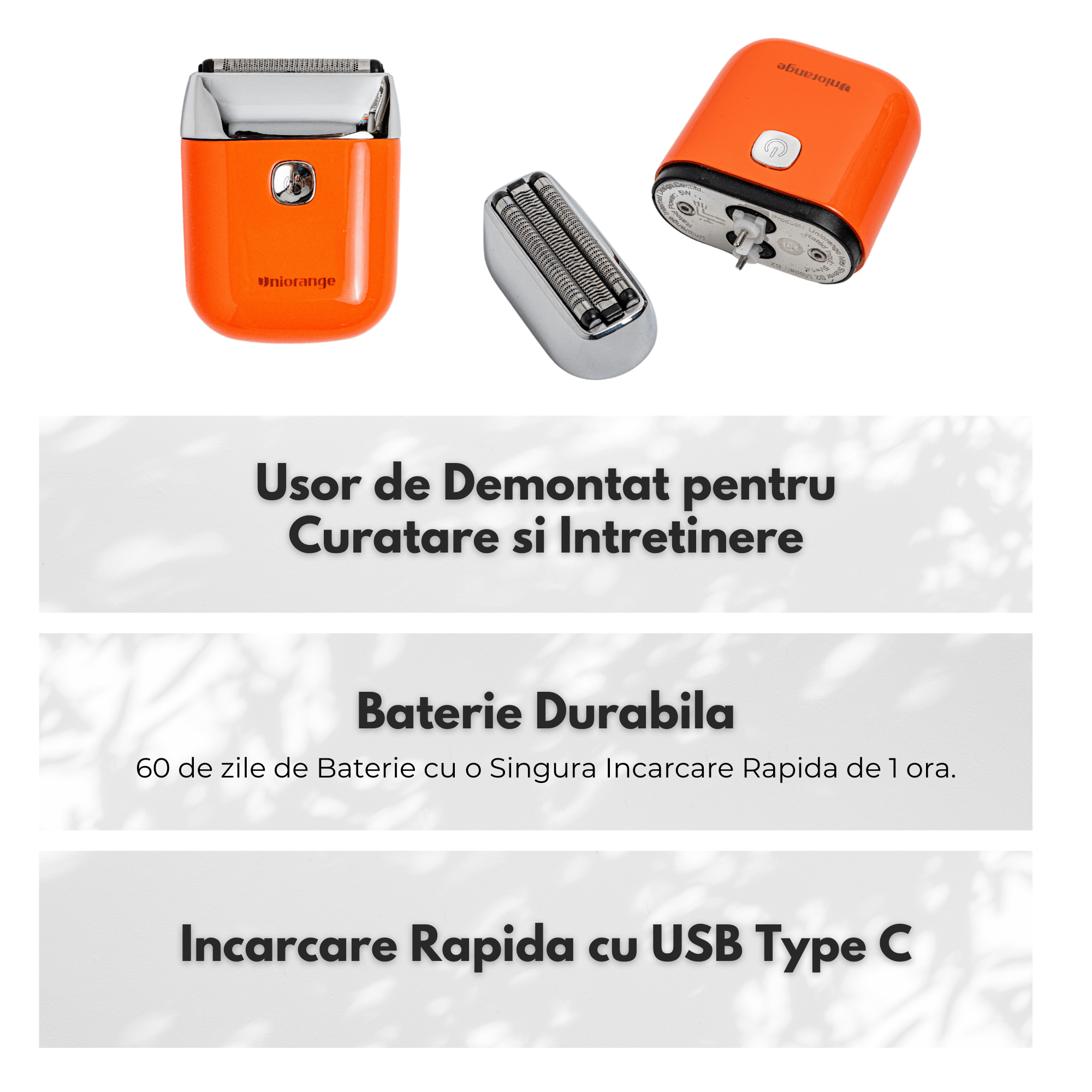 Aparat de Ras Electric Uniorange®, Profesional, acumulator 1400 mAh, Portocaliu