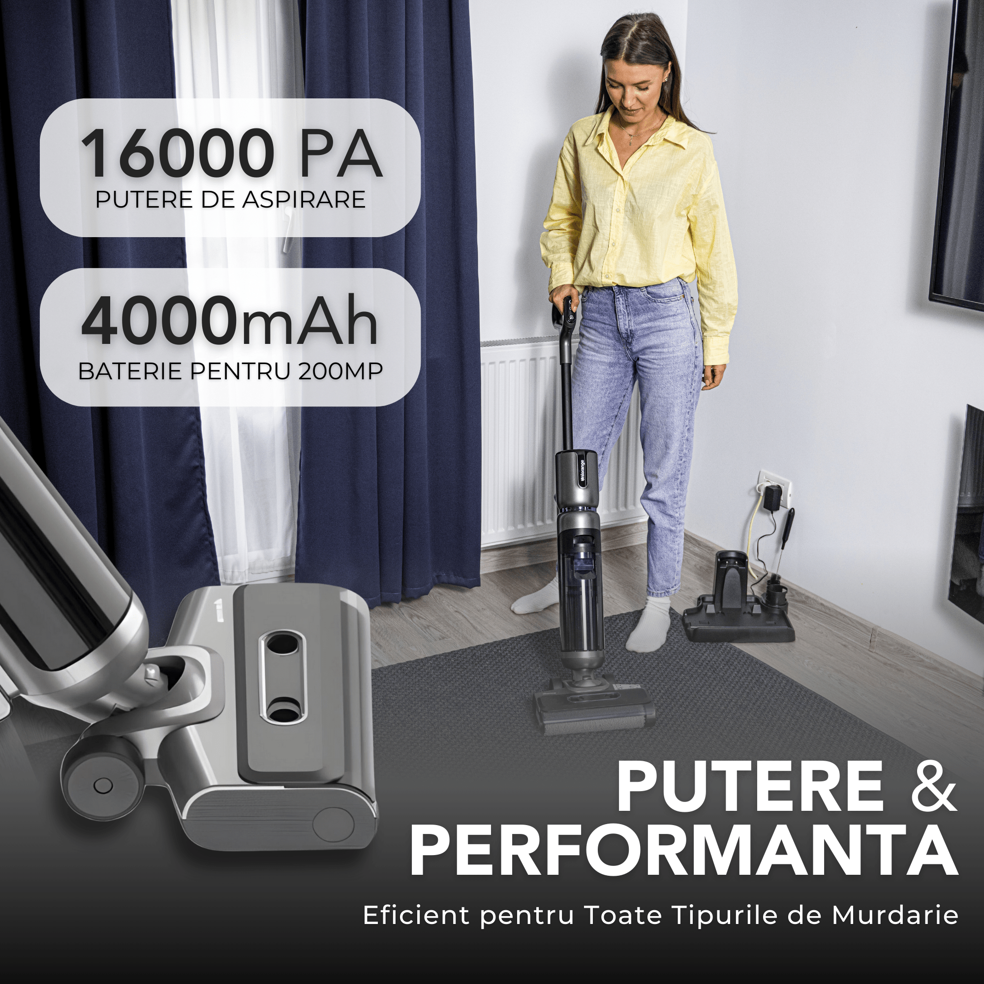 Aspirator de Mana Uniorange, Cu Baterie de Lunga Durata si Multiple Functii de Curatare