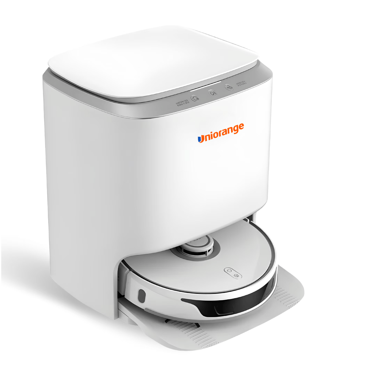 Robot de Aspirare cu Mop Rotativ, Uniorange I2 Ultra, 4000 pa, Auto-Curatare Mop, Recipient Praf 2.5 l, Uscare Mop la 50 de grade, Statie Automata, 4 senzori, Control App, Alb