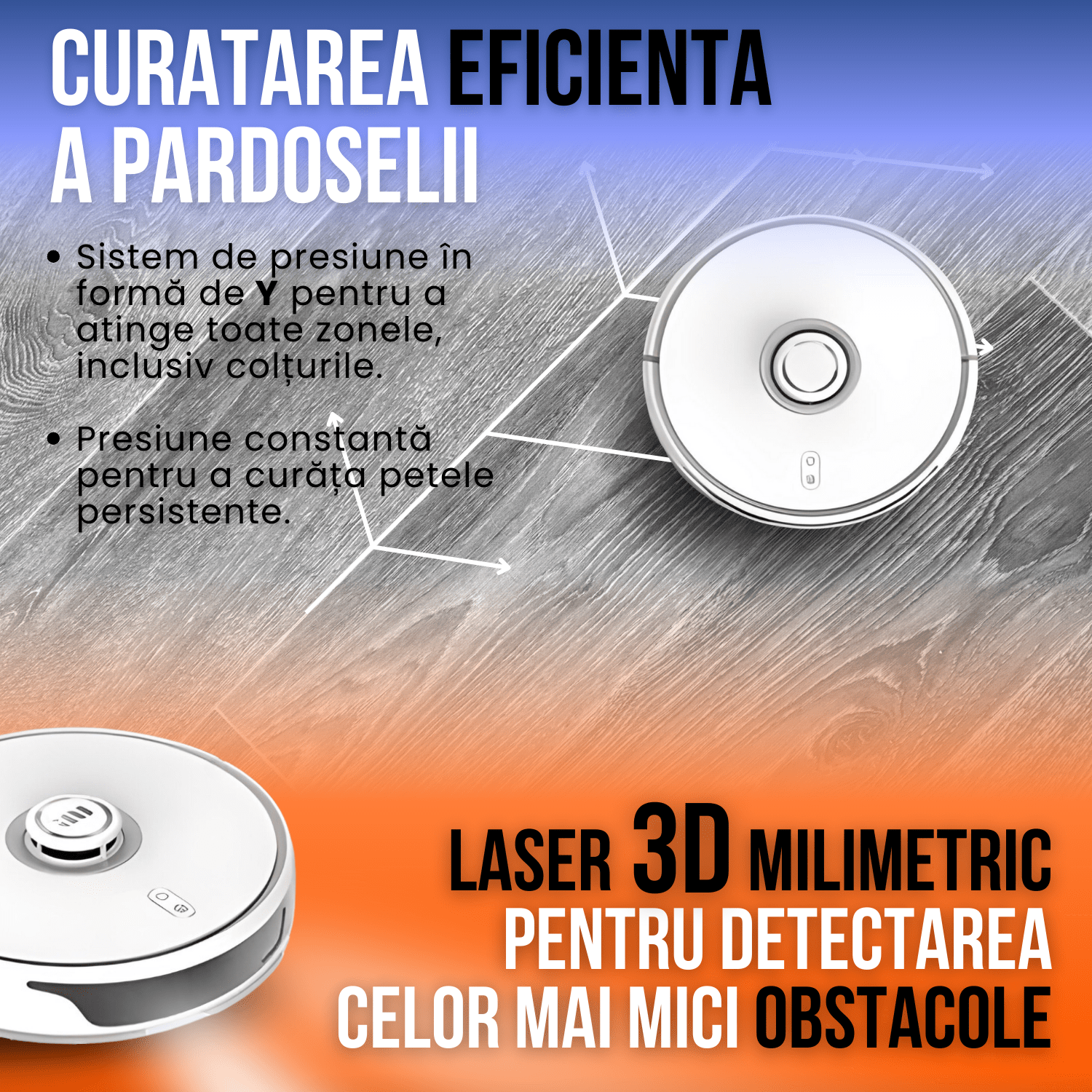 Robot de Aspirare cu Mop Rotativ, Uniorange I2 Ultra, 4000 pa, Auto-Curatare Mop, Recipient Praf 2.5 l, Uscare Mop la 50 de grade, Statie Automata, 4 senzori, Control App, Alb