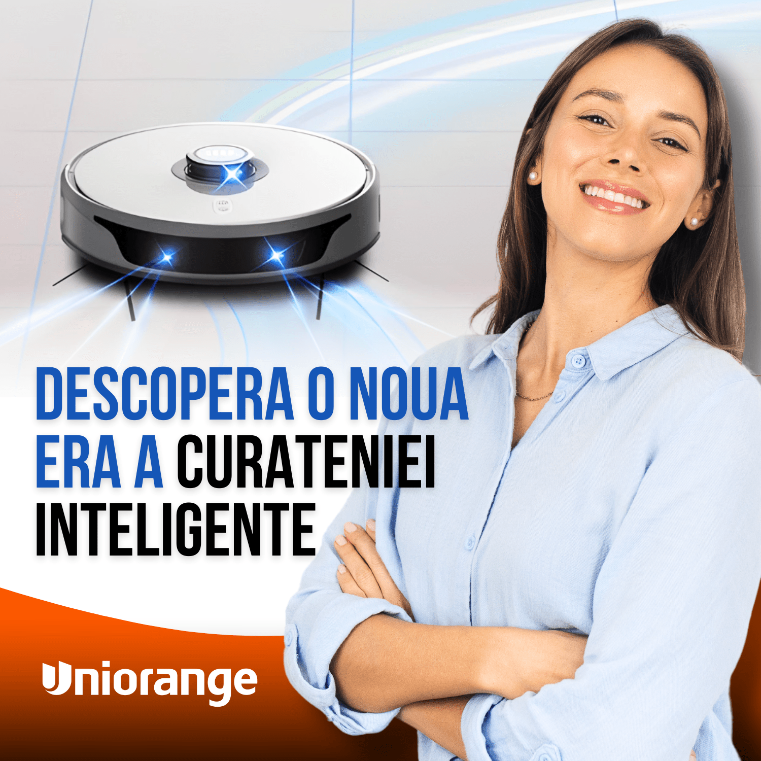 Robot de Aspirare cu Mop Rotativ, Uniorange I2 Ultra, 4000 pa, Auto-Curatare Mop, Recipient Praf 2.5 l, Uscare Mop la 50 de grade, Statie Automata, 4 senzori, Control App, Alb