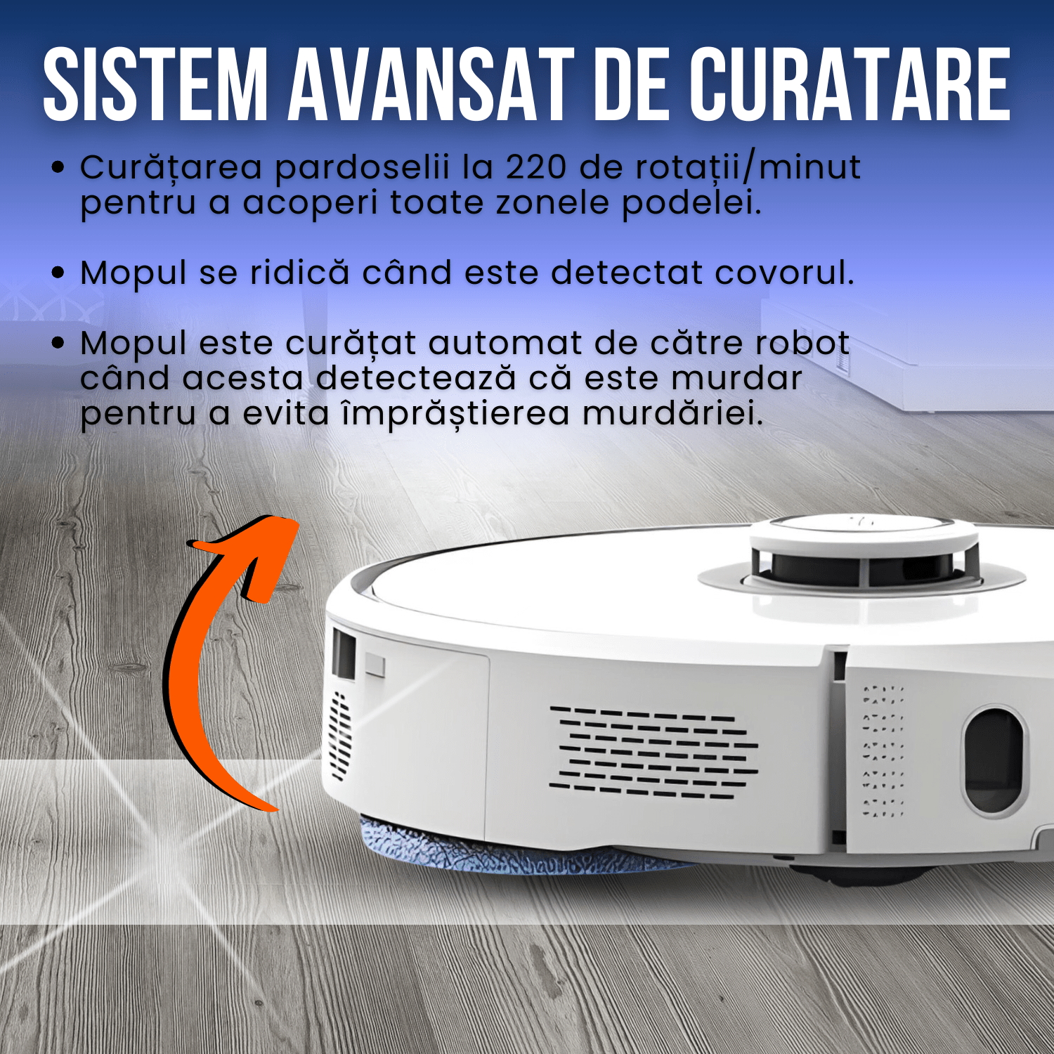 Robot de Aspirare cu Mop Rotativ, Uniorange I2 Ultra, 4000 pa, Auto-Curatare Mop, Recipient Praf 2.5 l, Uscare Mop la 50 de grade, Statie Automata, 4 senzori, Control App, Alb