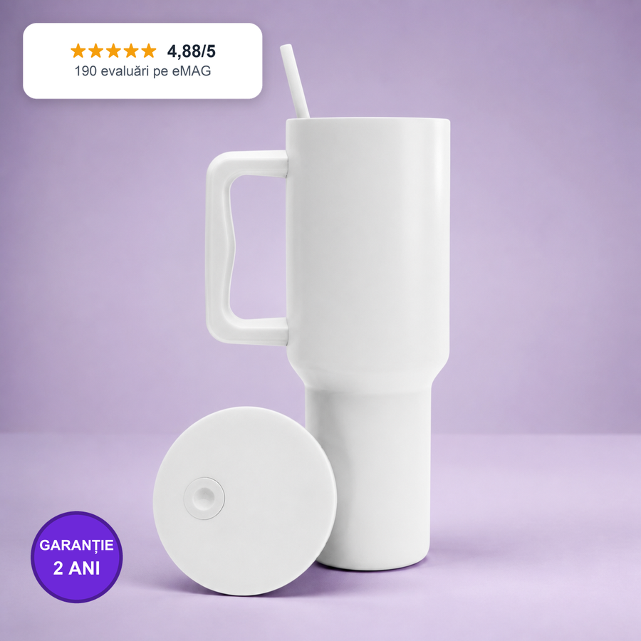 Cana termos cu maner si pai, Purpley®, pentru bauturi calde/reci, otel inoxidabil, 1.2 L, alb
