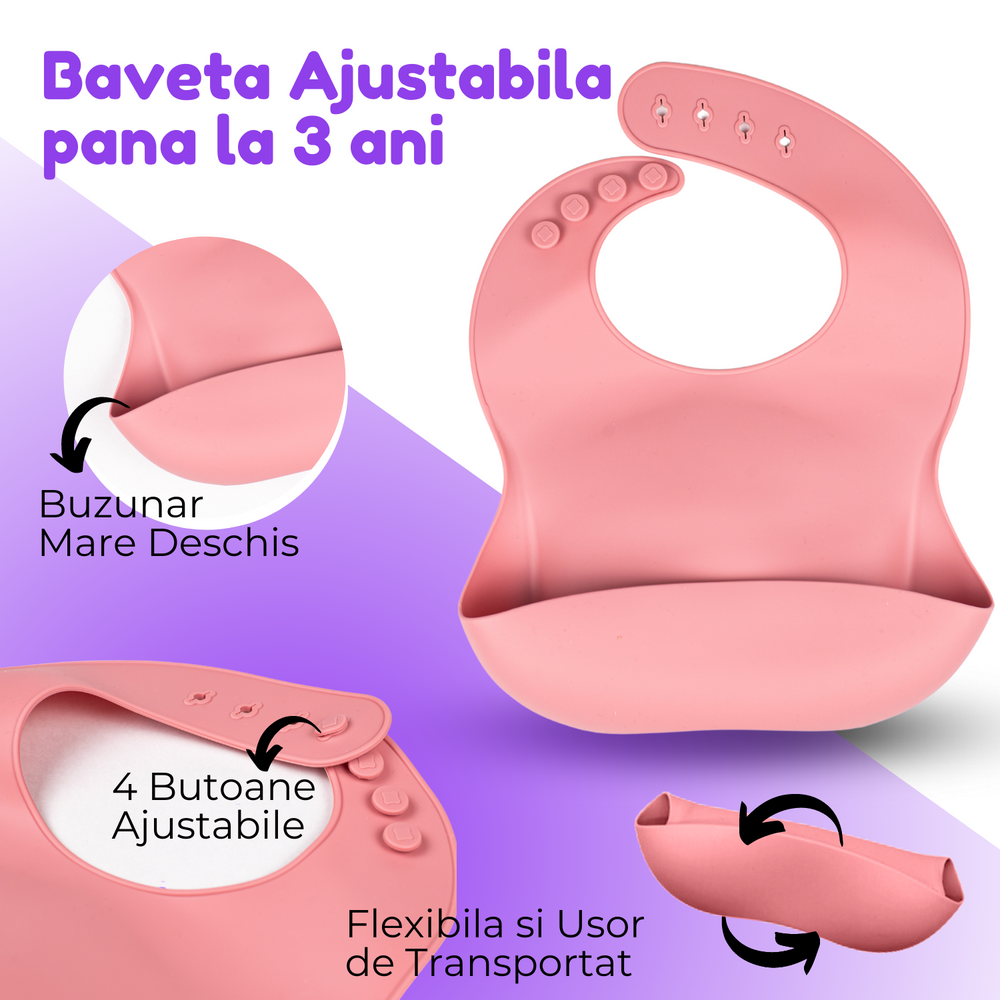 Bavetă Purpley ajustabilă pe 4 poziții, potrivită până la aproximativ 3 ani