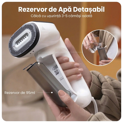 Aparat de Calcat Vertical cu Aburi, Functie Vacuum, 1000W, Incalzire Rapida, Rezervor 95 ml, Silentios, Cablu 2 m, Design Compact si Usor, Calcare Rapida, Portabil, Alb