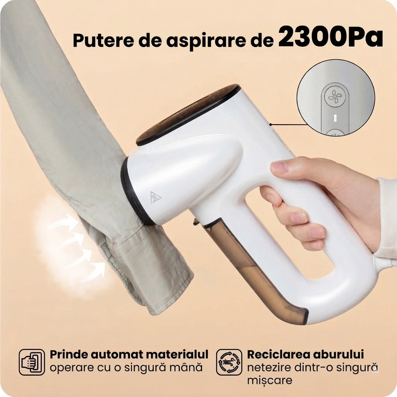 Puterea de aspirație de 2300Pa a aparatului Purpley, care fixează automat țesătura