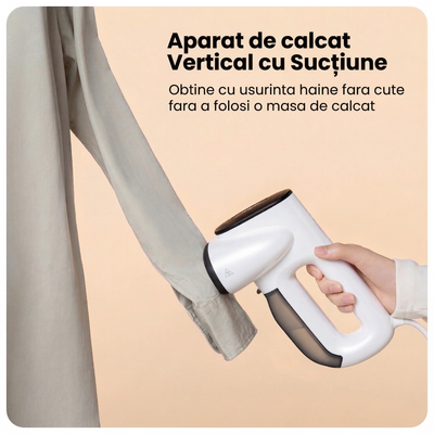 Aparat de Calcat Vertical cu Aburi, Functie Vacuum, 1000W, Incalzire Rapida, Rezervor 95 ml, Silentios, Cablu 2 m, Design Compact si Usor, Calcare Rapida, Portabil, Alb