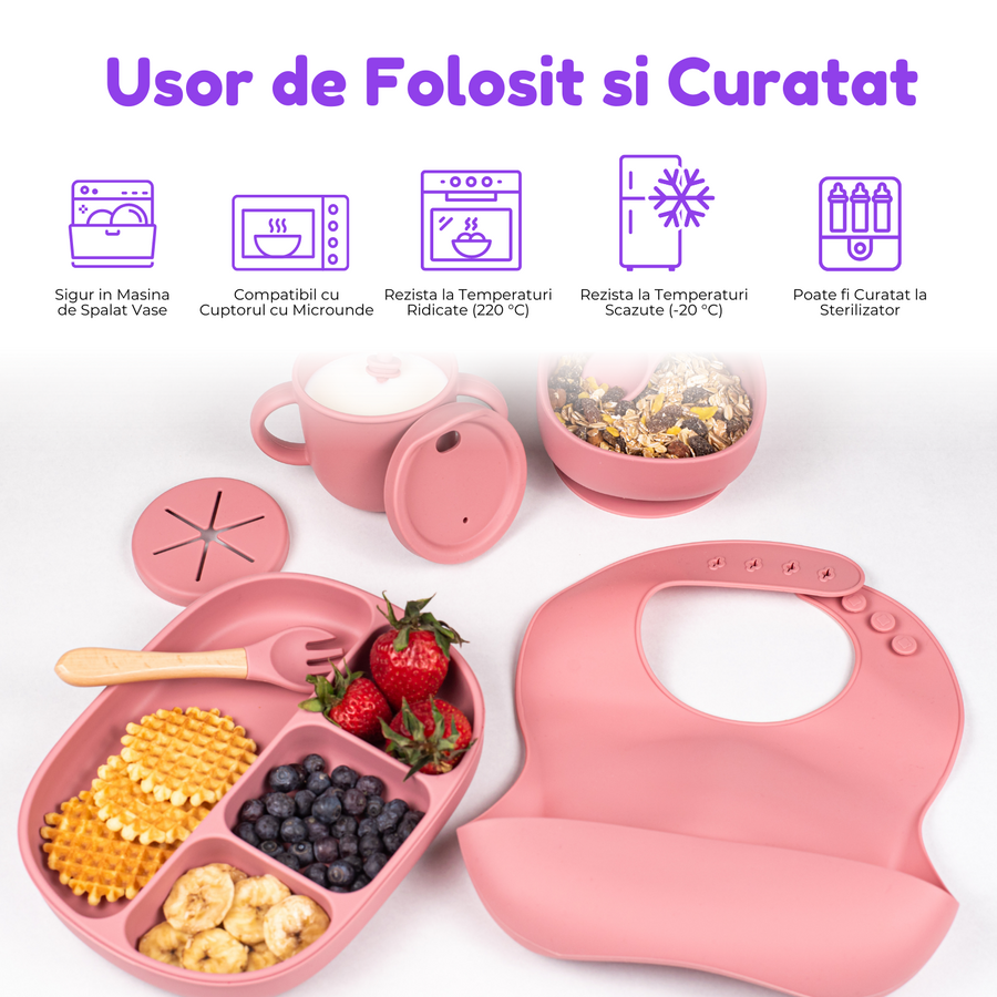 Pictograme cu mașina de spălat vase, microunde și rezistența la temperatură a setului Purpley
