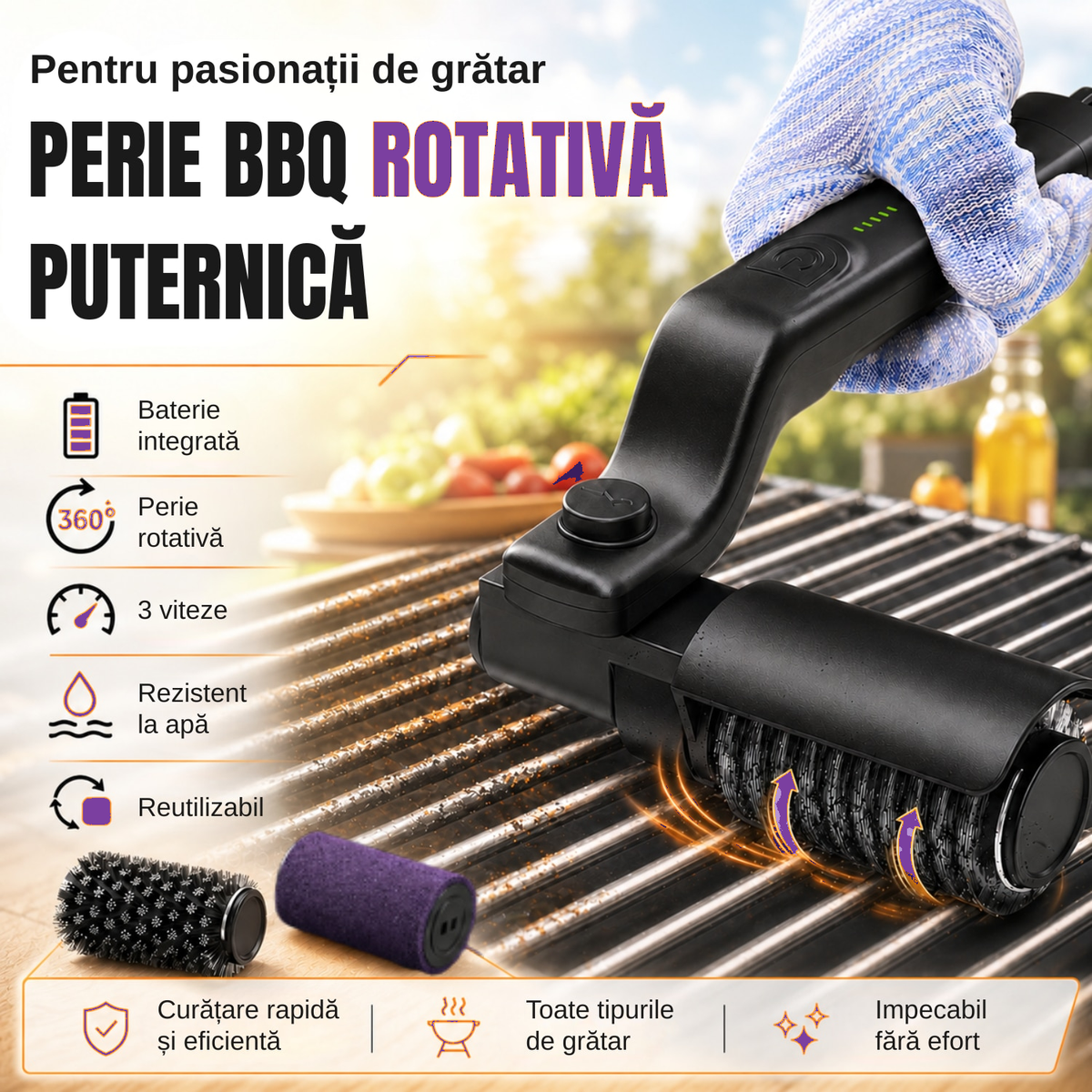 Purpley perie BBQ rotativa puternica original recolorat