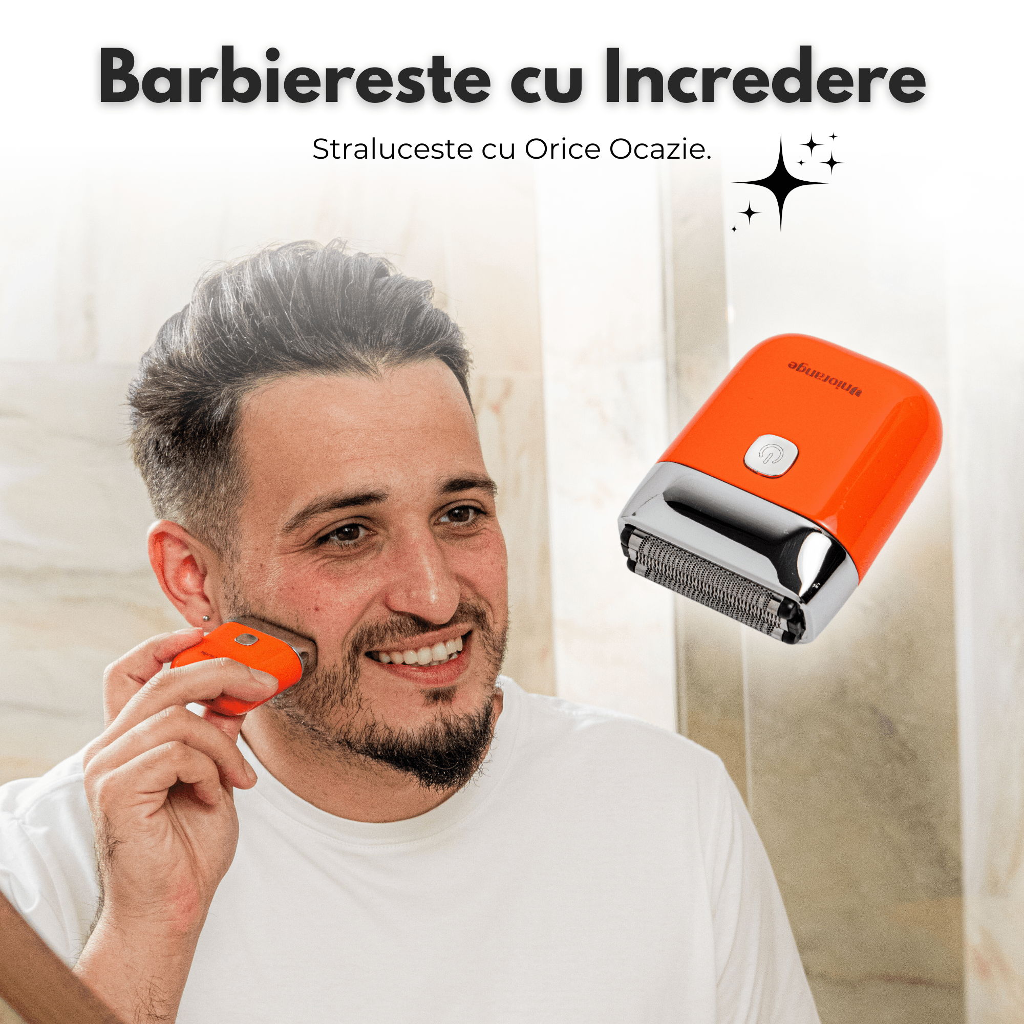 Aparat de Ras Electric Uniorange®, Profesional, acumulator 1400 mAh, Portocaliu