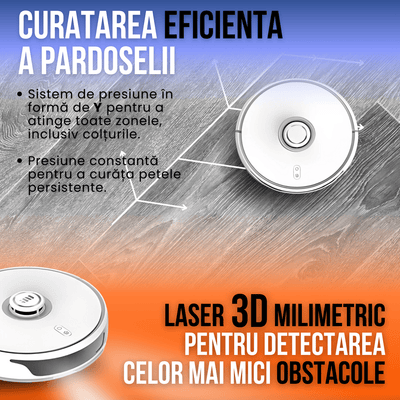 Robot de Aspirare cu Mop Rotativ, Uniorange I2 Ultra, 4000 pa, Auto-Curatare Mop, Recipient Praf 2.5 l, Uscare Mop la 50 de grade, Statie Automata, 4 senzori, Control App, Alb